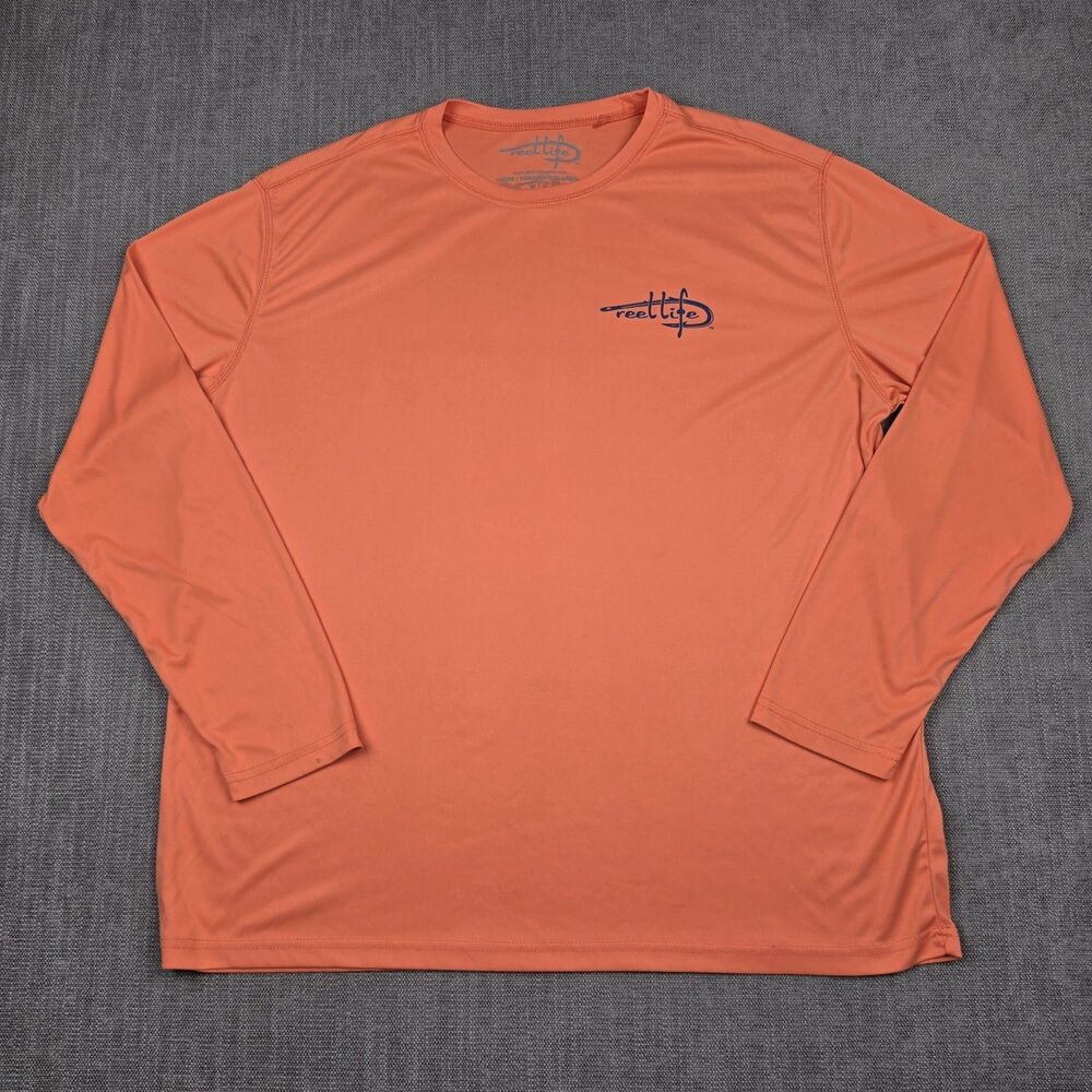 Reel Life Fishing Shirt Men XXL Long Sleeve Orange Performance Bait Shop Graphic